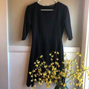 Black Scalloped Hem 3/4 sleeve cocktail midi dress sz m